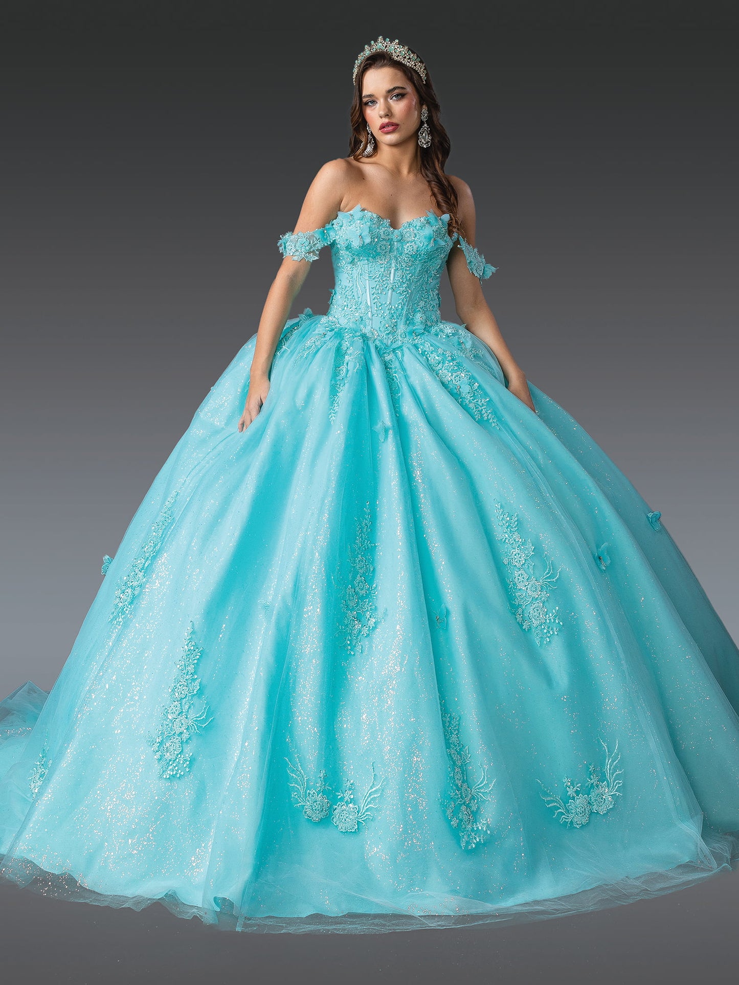 Elegant Off-Shoulder Ball Gown Quinceañera Dress with Floral Lace Appliqués and Corset Bodice Quinceanera Dress
