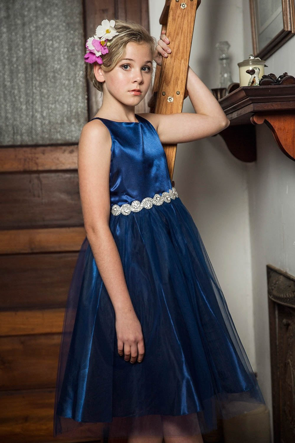 Rhinestone-Satin top with Tulle Skirt