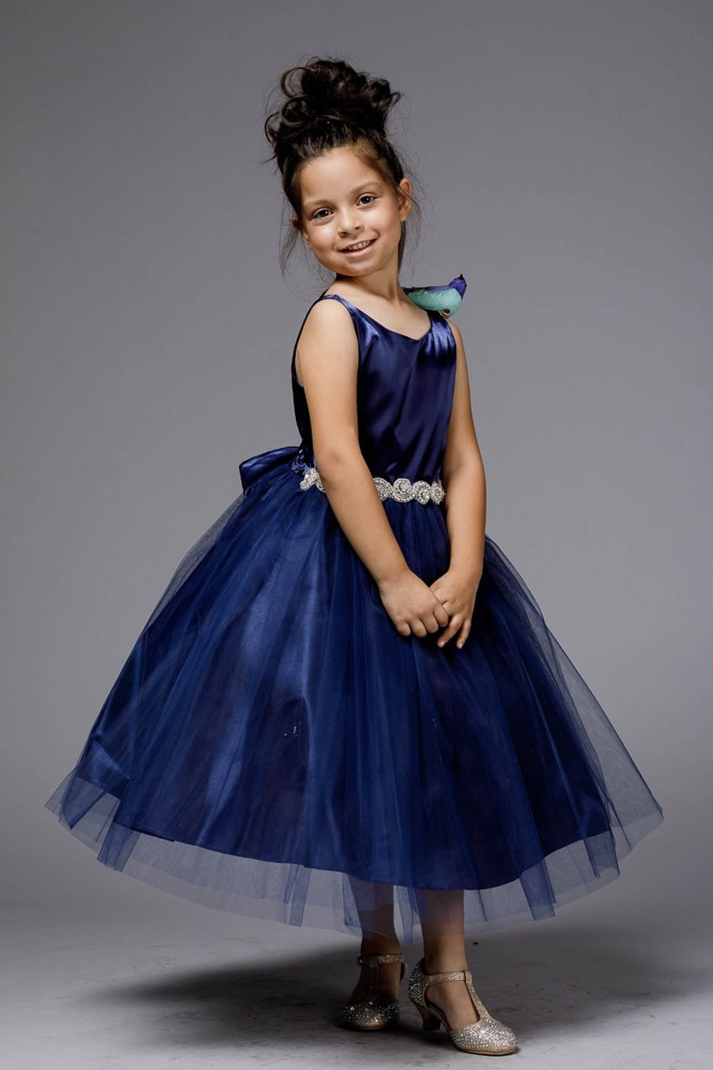 Rhinestone-Satin top with Tulle Skirt