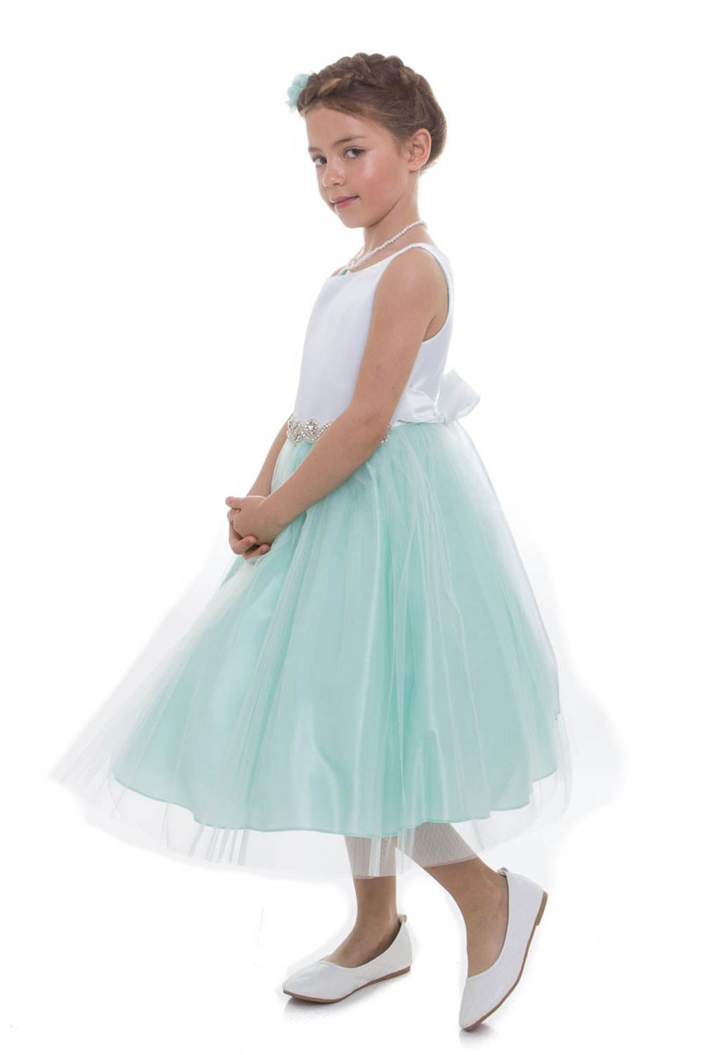 Rhinestone-Satin top with Tulle Skirt
