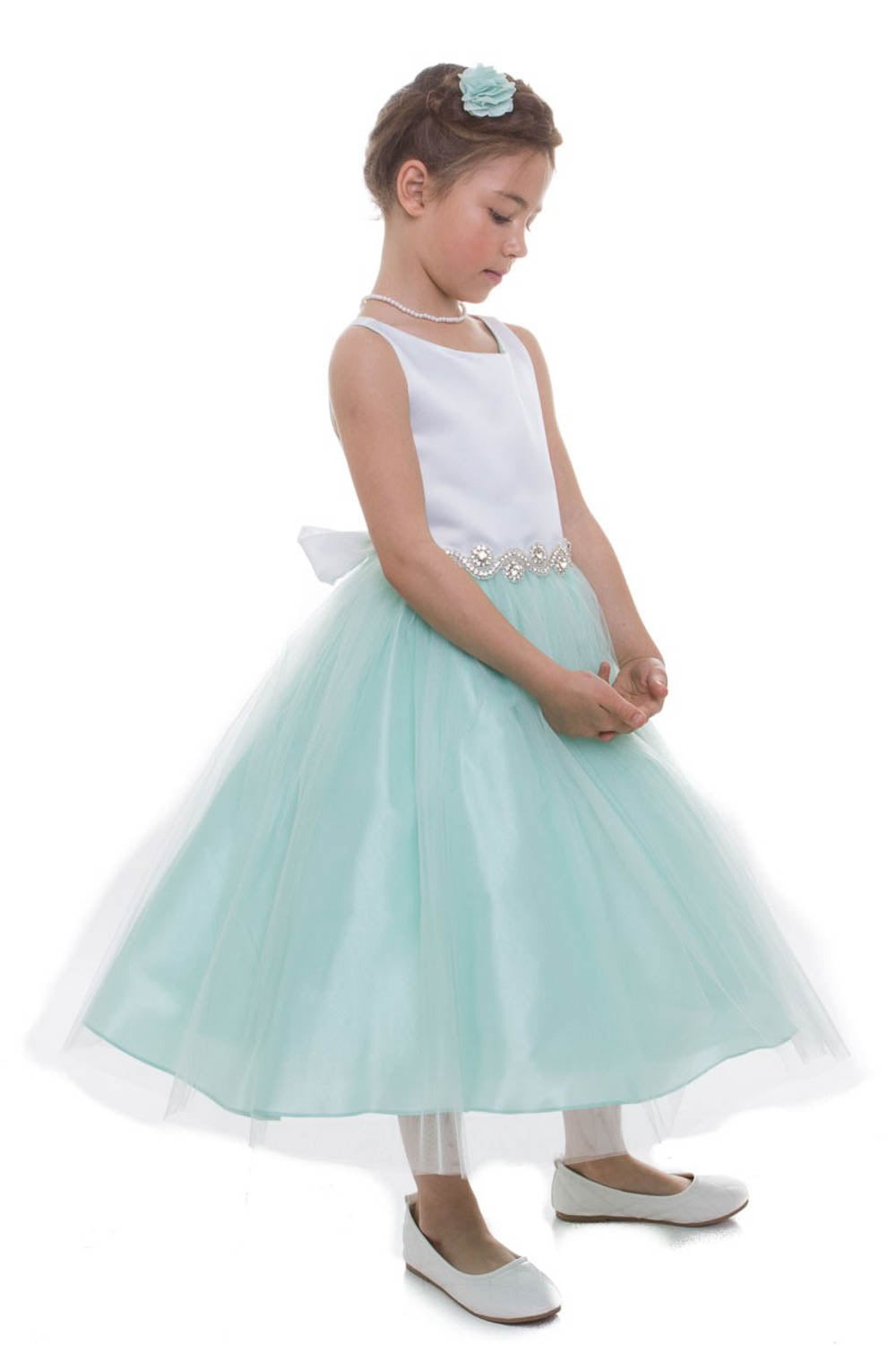 Rhinestone-Satin top with Tulle Skirt