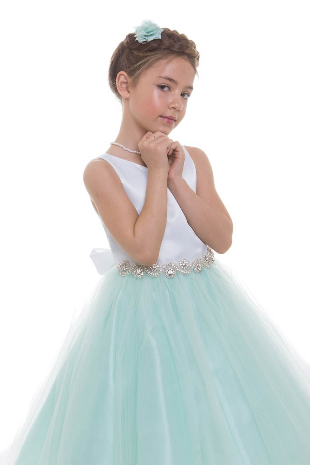 Rhinestone-Satin top with Tulle Skirt