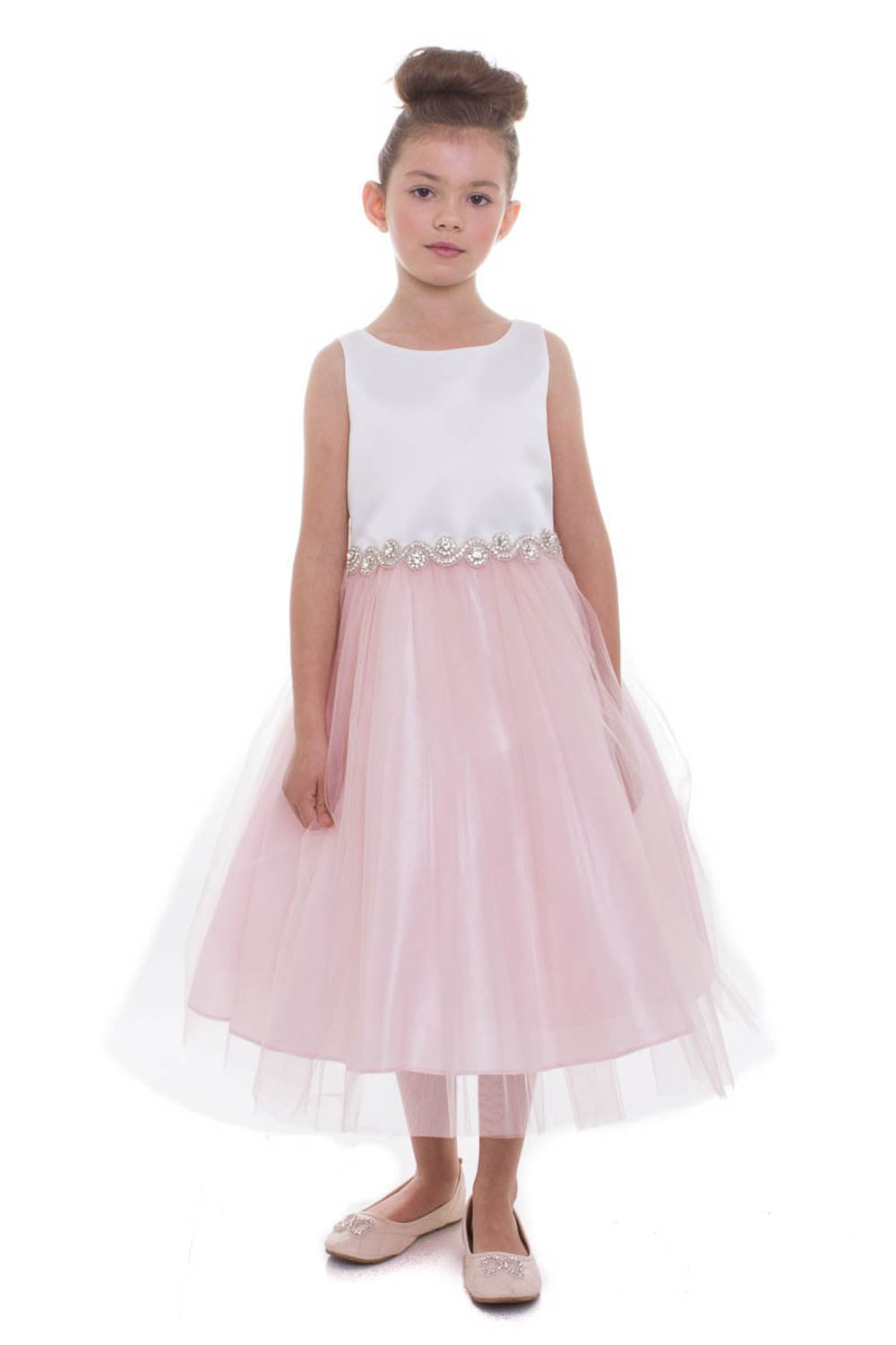 Rhinestone-Satin top with Tulle Skirt