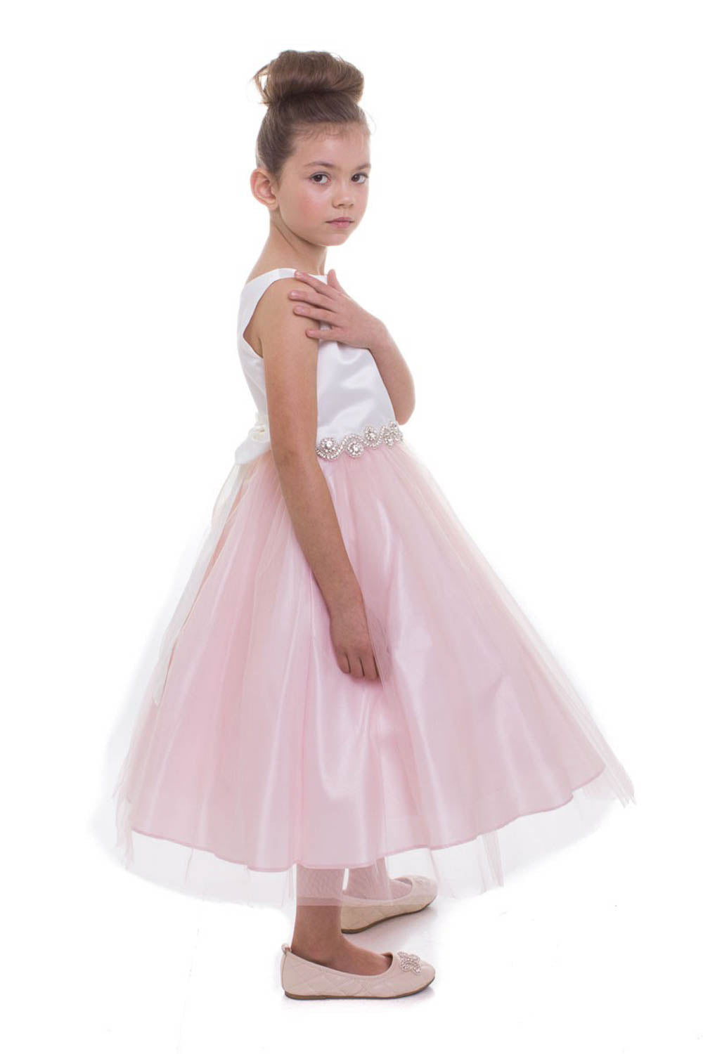 Rhinestone-Satin top with Tulle Skirt