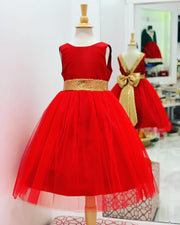 Sale! Gold Sequin Back V Dress Red