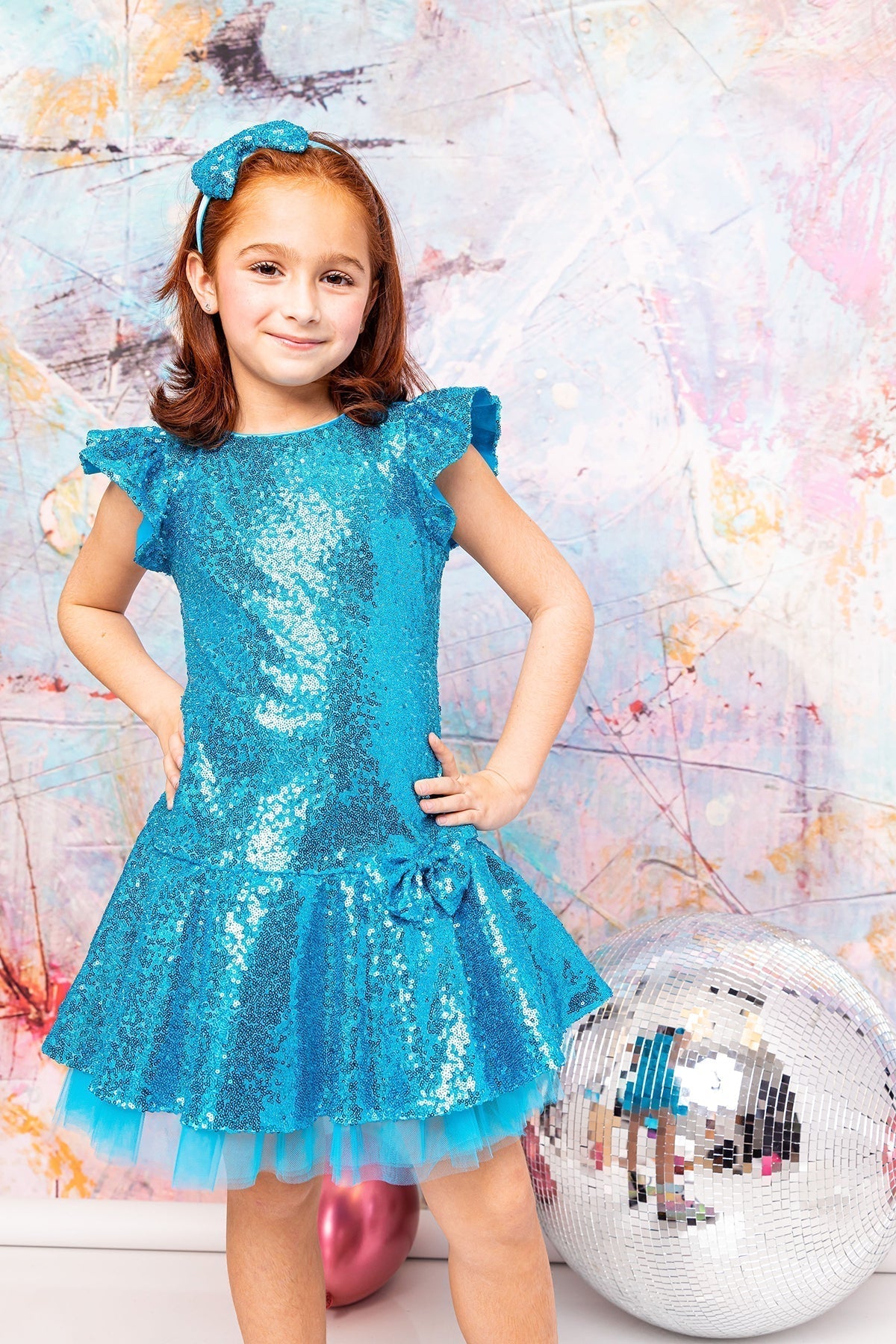 Sequin Ruffle Sleeve Tutu Dress/Gold