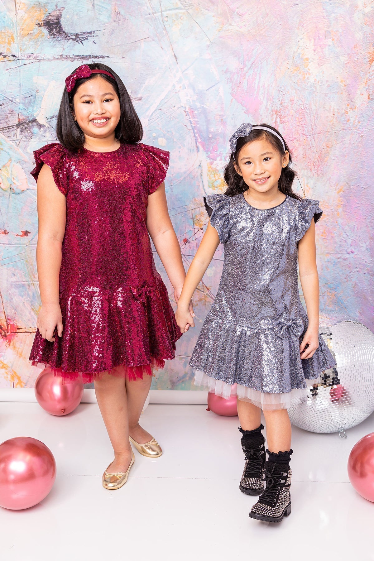 Sequin Ruffle Sleeve Tutu Dress/Blush Pink