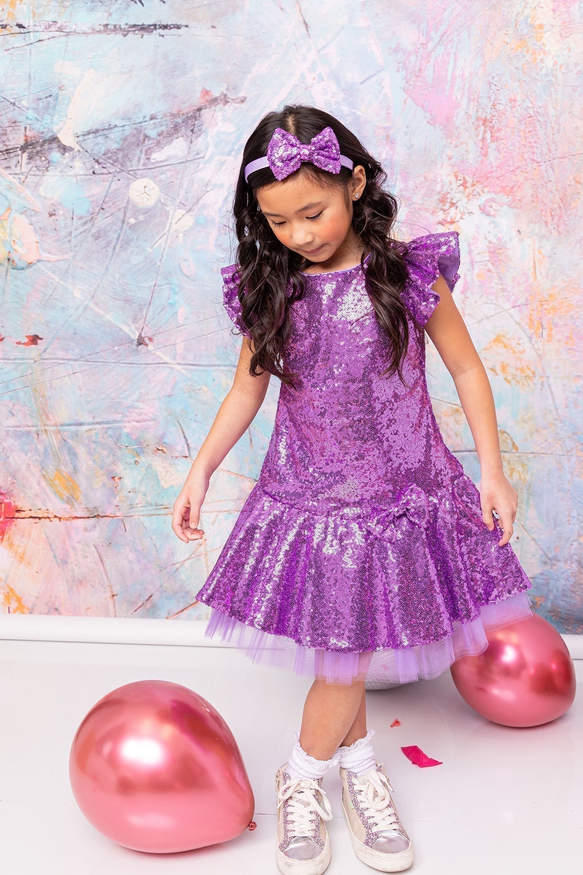 Sequin Ruffle Sleeve Tutu Dress/Blush Pink