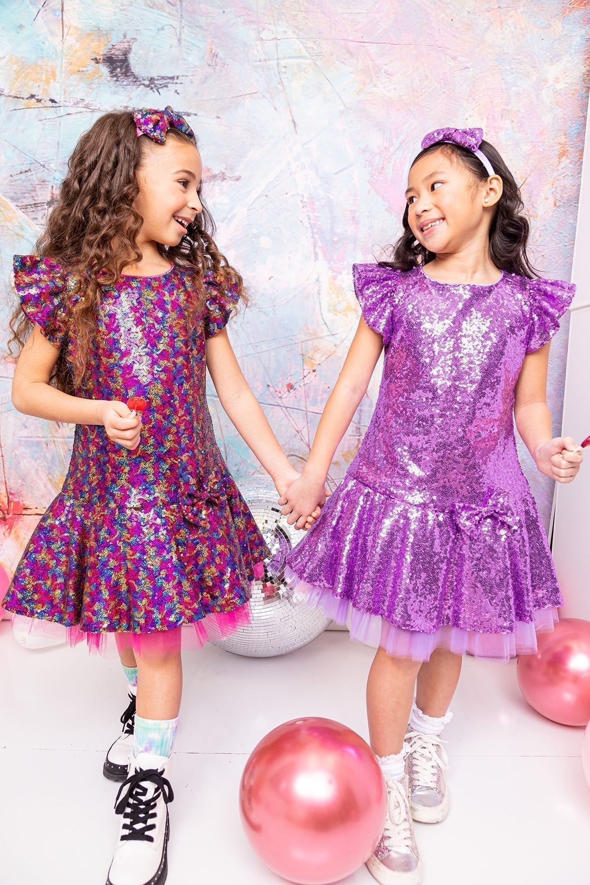 Sequin Ruffle Sleeve Tutu Dress/Blush Pink