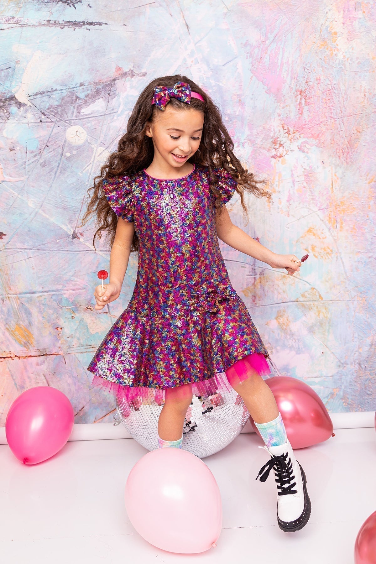 Sequin Ruffle Sleeve Tutu Dress/Blush Pink