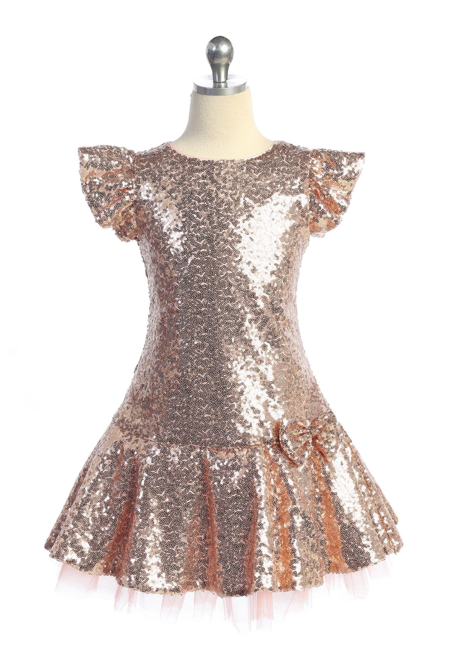 Sequin Ruffle Sleeve Tutu Dress/Blush Pink