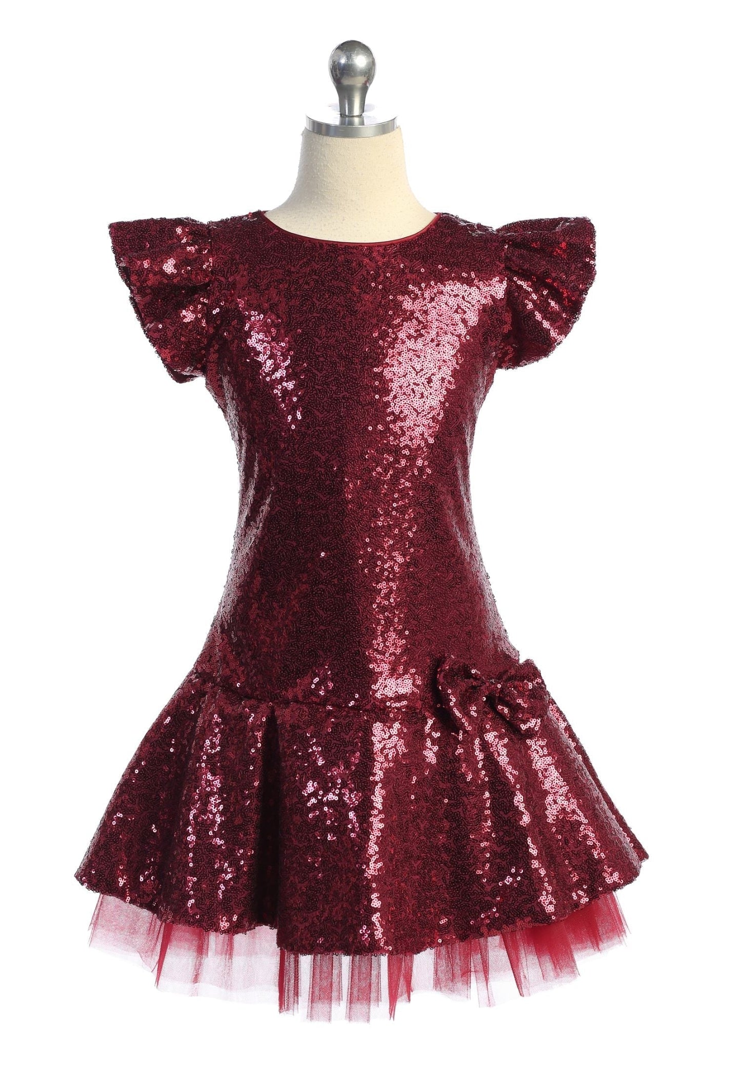 Sequin Ruffle Sleeve Tutu Dress/Gold