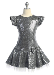 Sale! Sequin Ruffle Sleeve Tutu Dress/Silver