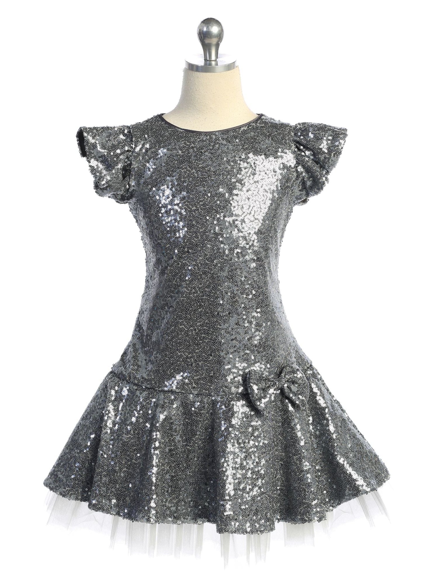 Sequin Ruffle Sleeve Tutu Dress/Blush Pink
