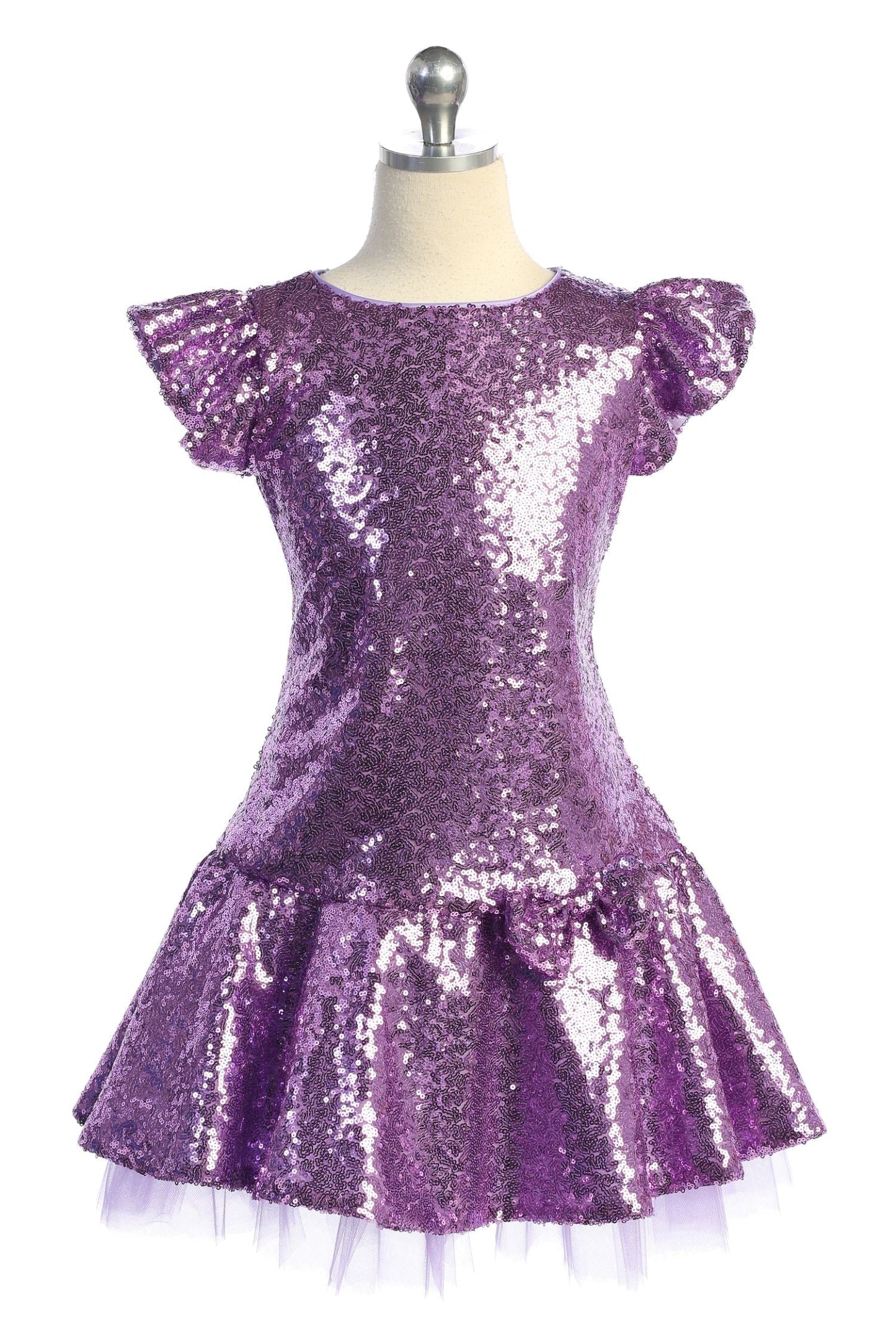 Sequin Ruffle Sleeve Tutu Dress/Burgundy