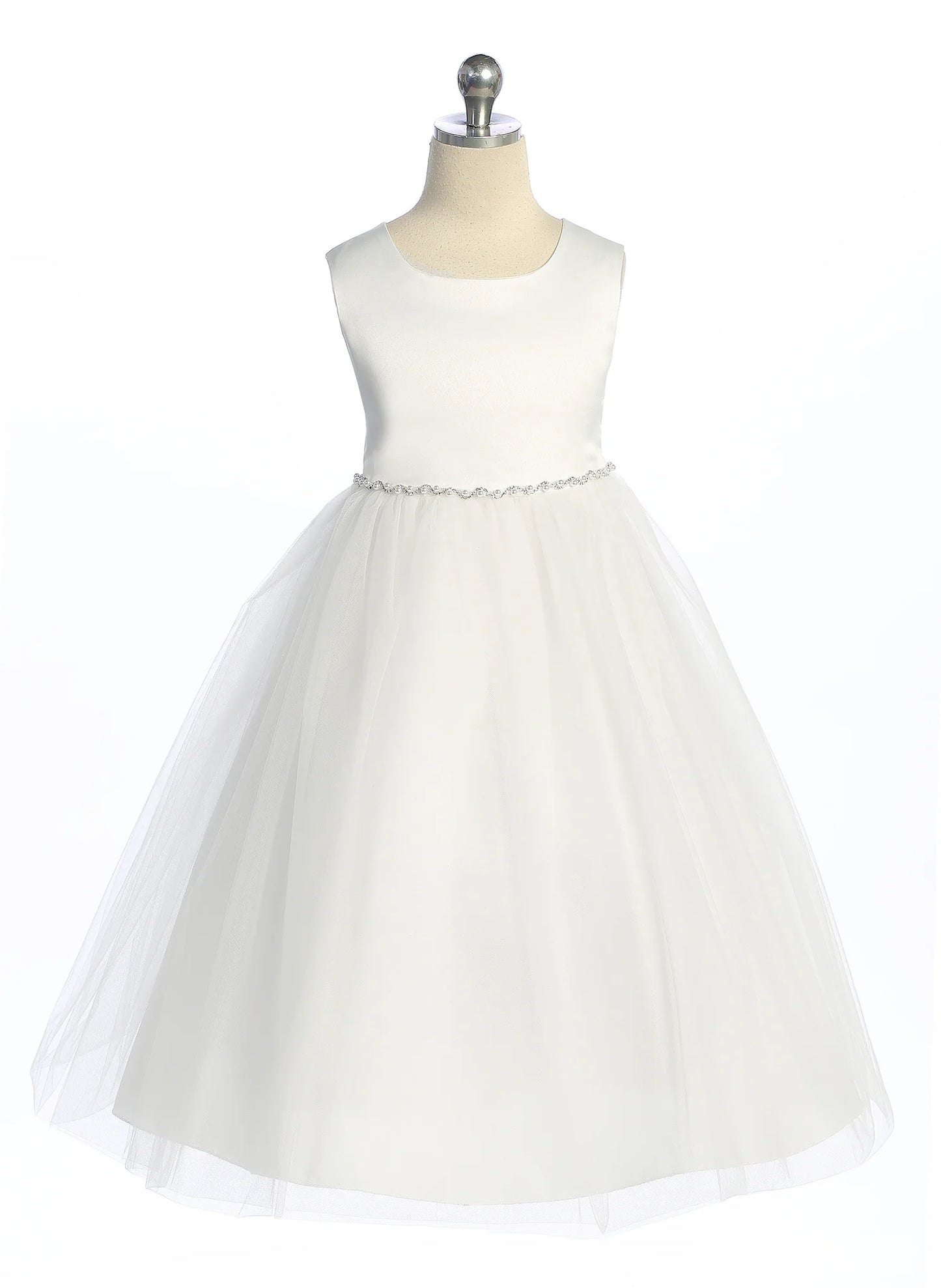 Satin Top Dress w/ Wavy Rhinestone & Pearl Trim