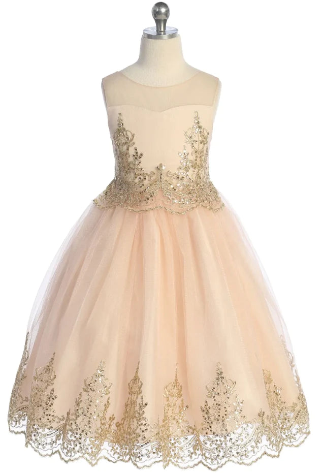 Gold Cording Embroidery Dress Blush