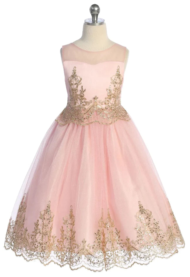 Gold Cording Embroidery Dress Pink