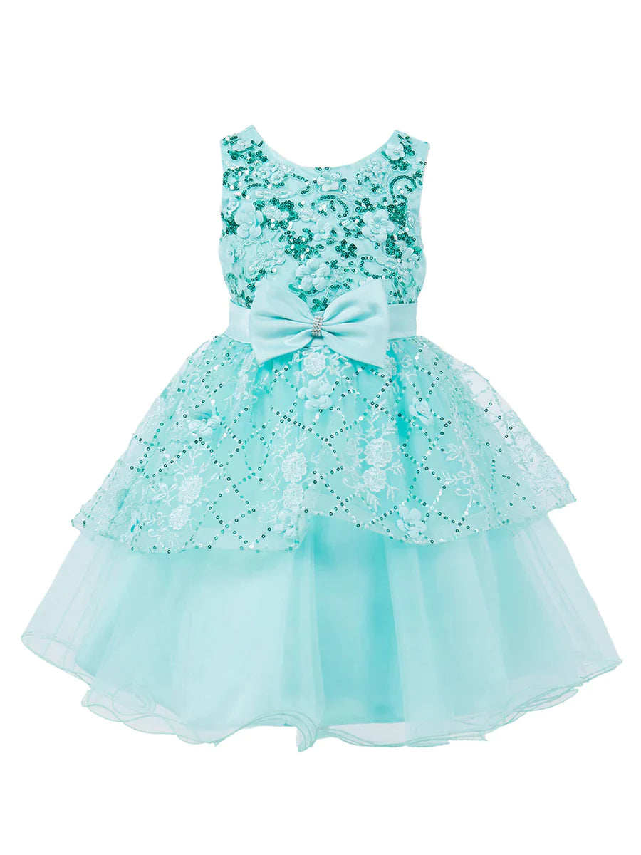 Elegant sleeveless sequin top, ribbon waistline and layered skirt/Mint