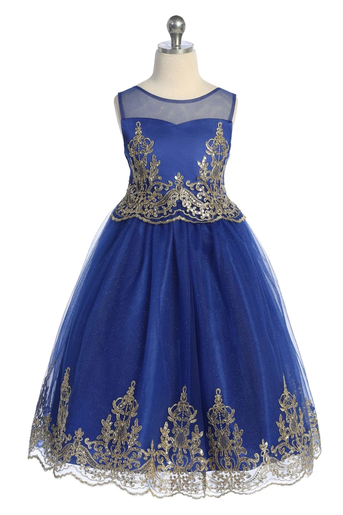 Gold Cording Embroidery Dress Royal Blue