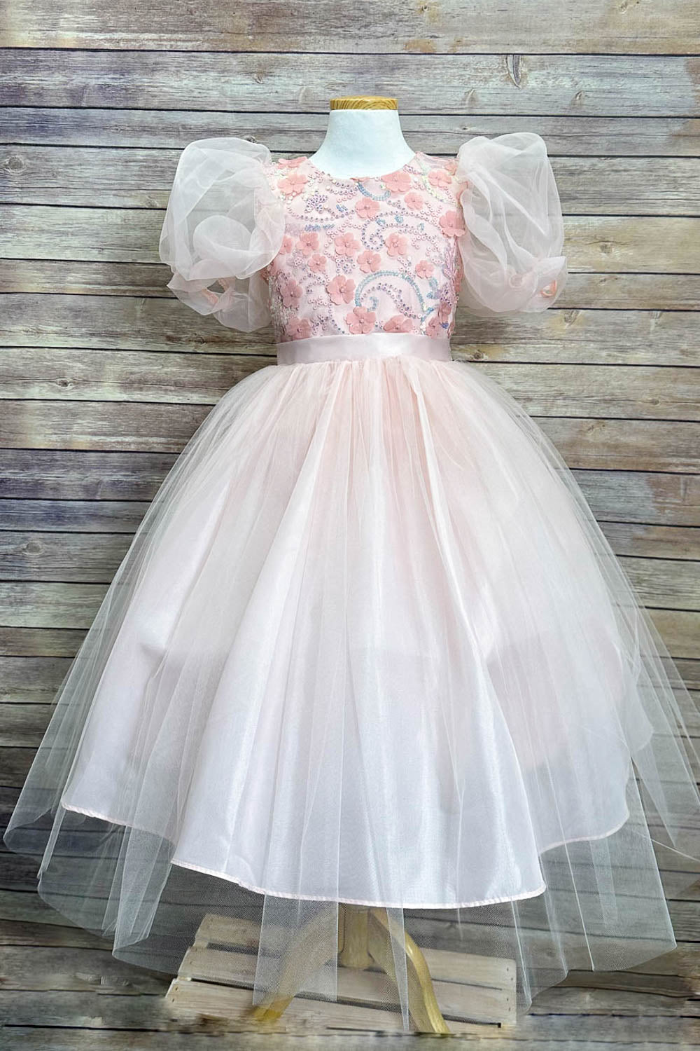 Puff Organza Sleeve with sequin and Flower Bodice Dress Style #317