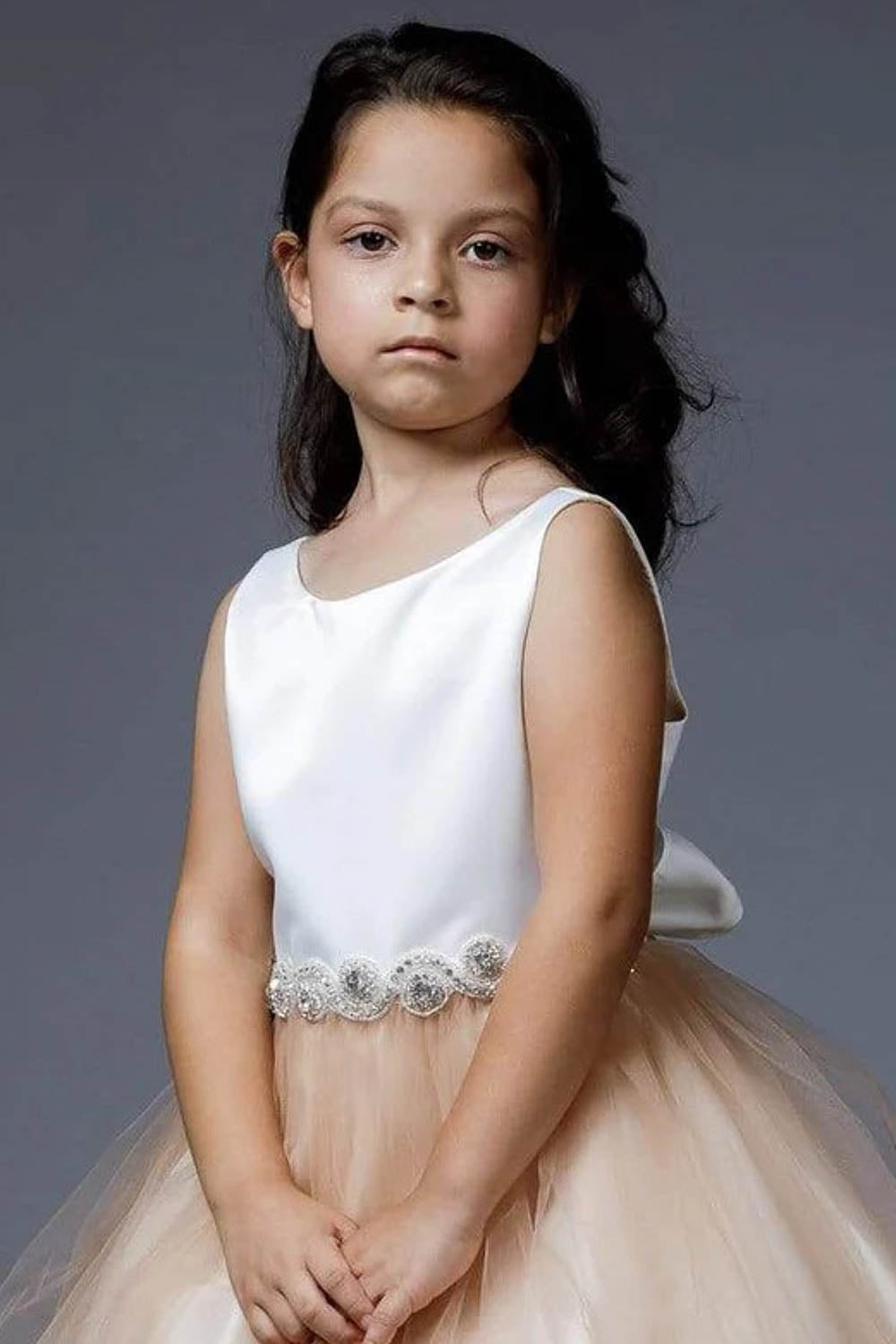 Rhinestone-Satin top with Tulle Skirt