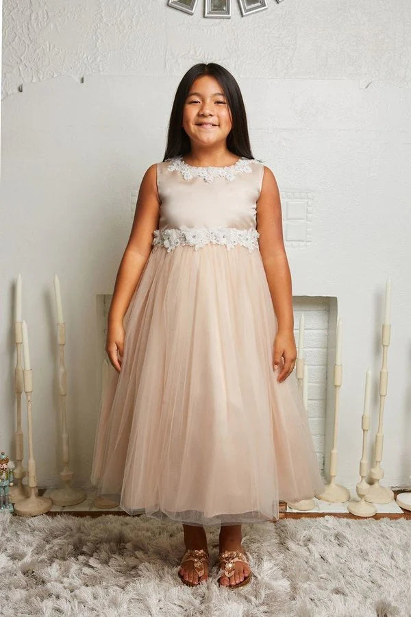 Sale! -A- Luxurious Princess Ballgown Dress w/ Floral Trim