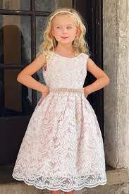 Lace V Back Bow Dress w/ Mesh Pearl Trim