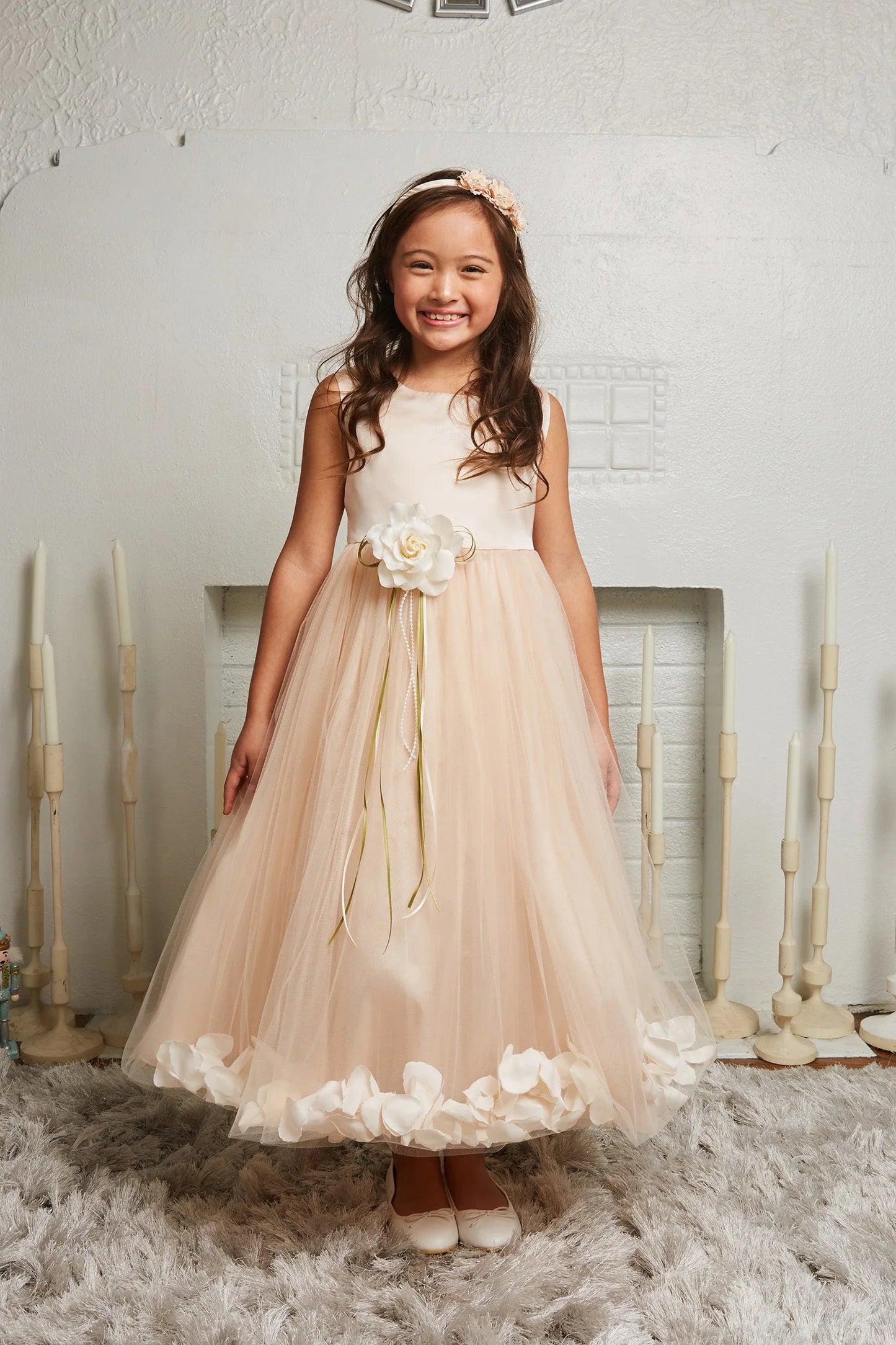 Blush Satin Flower Petal Girl Dress
