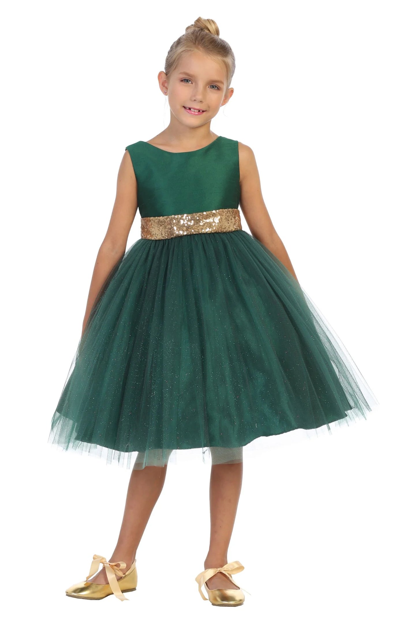 Gold Sequin Back V Dress Royal Green