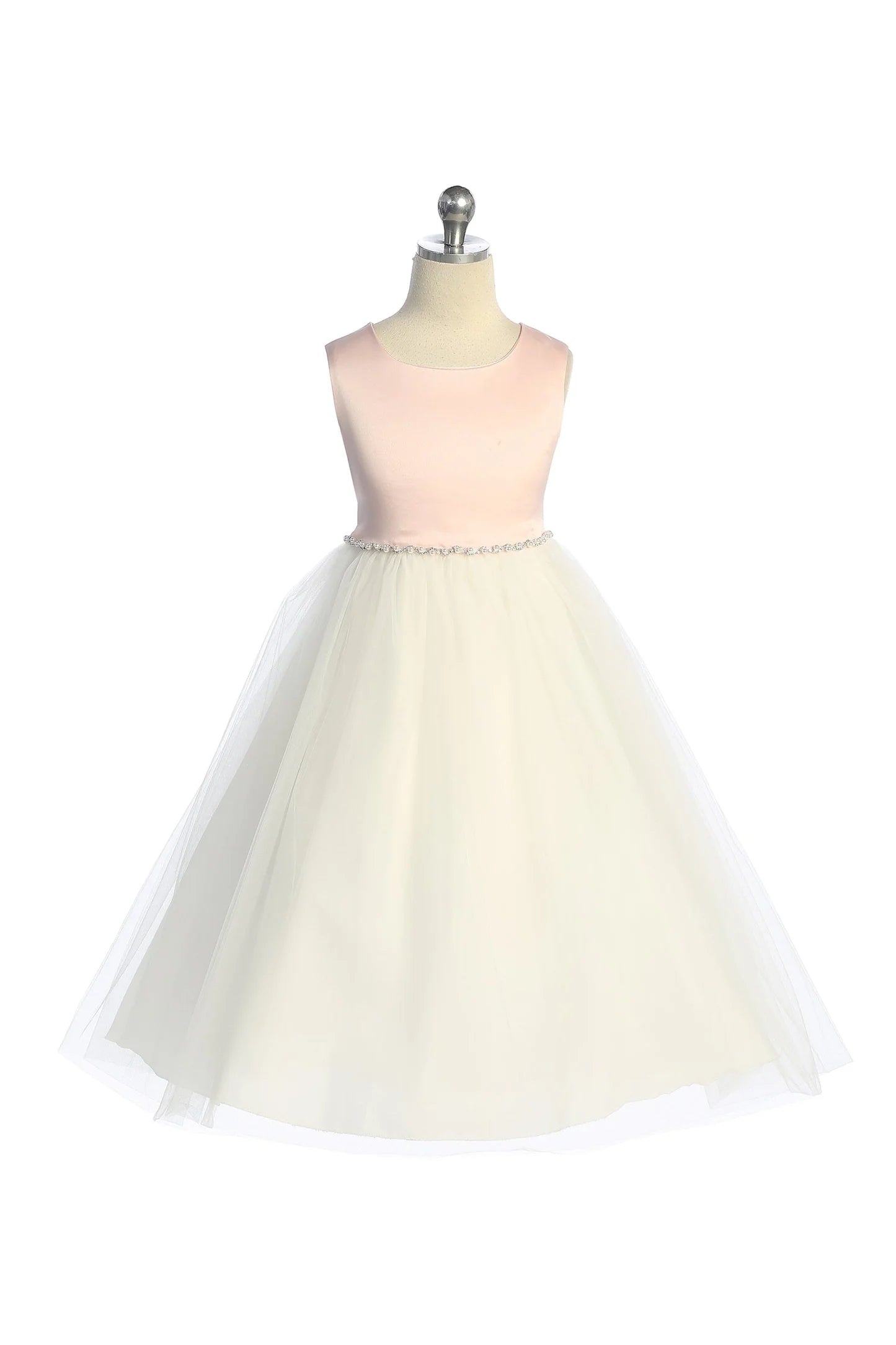 Satin Top Dress w/ Wavy Rhinestone & Pearl Trim