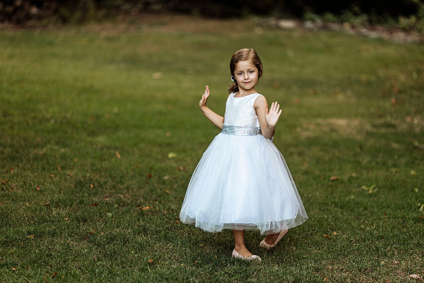Silver Sequin Back V Dress Ivory