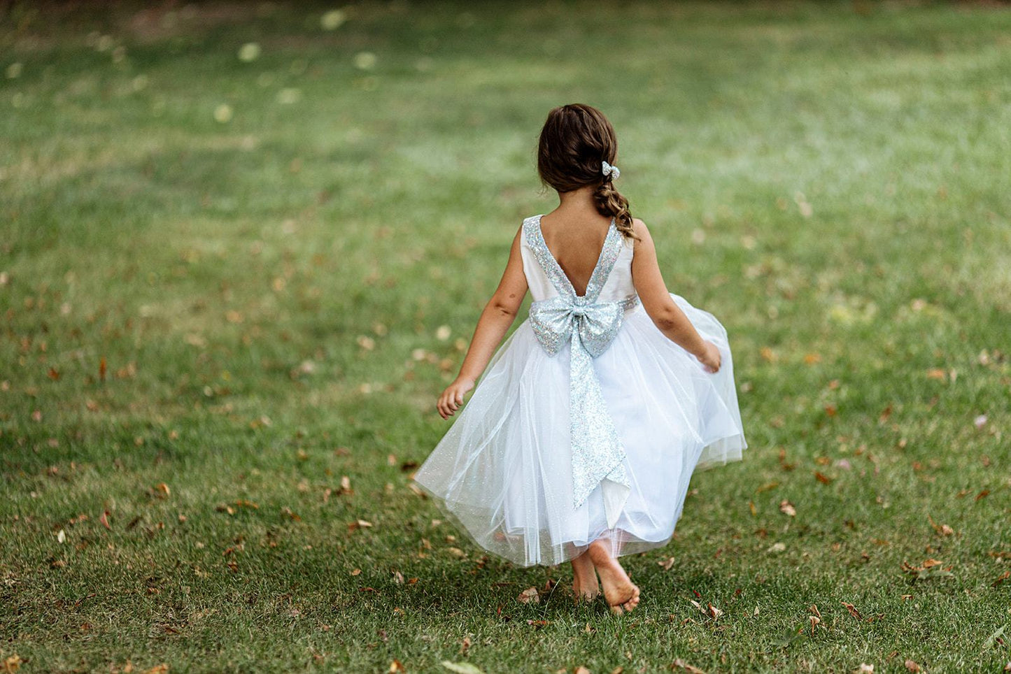 Silver Sequin Back V Dress Ivory