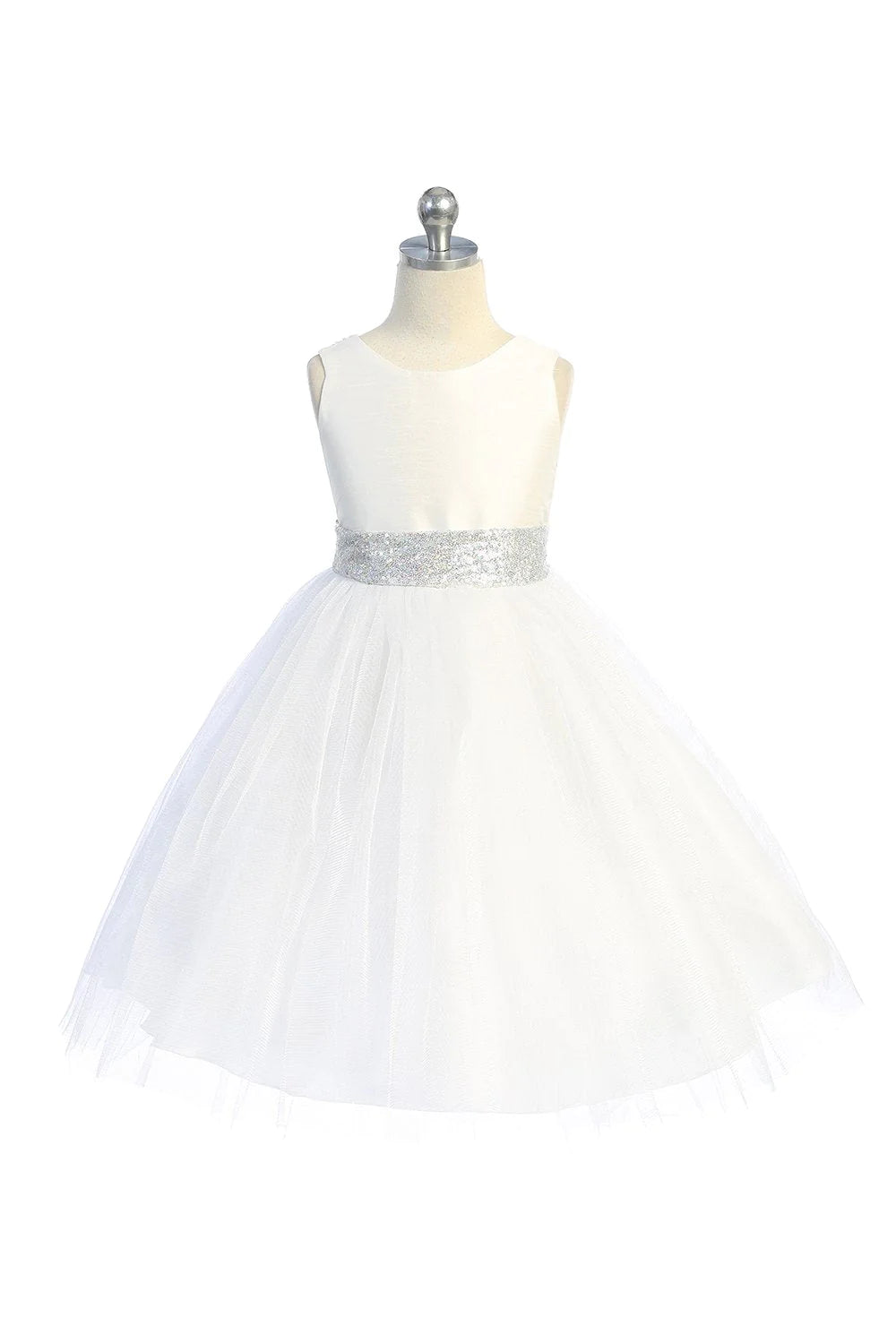 Silver Sequin Back V Dress Ivory