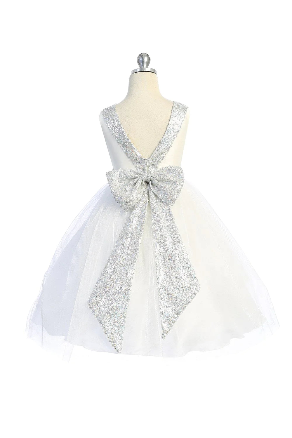 Silver Sequin Back V Dress Ivory