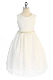 Lace V Back Bow Dress w/ Mesh Pearl Trim