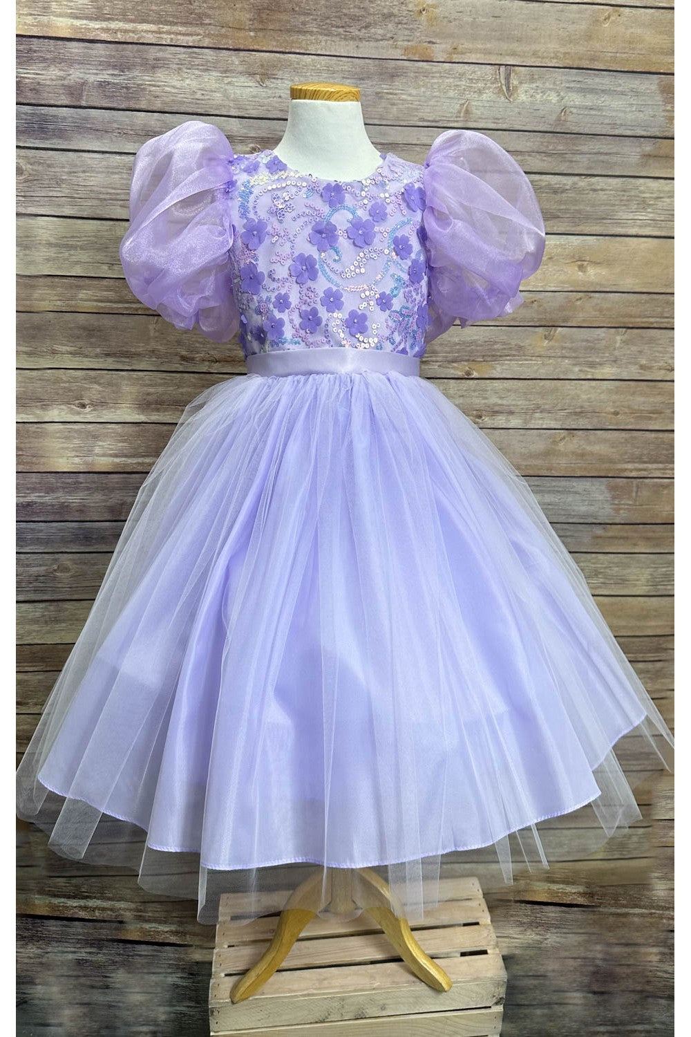 Puff Organza Sleeve with sequin and Flower Bodice Dress Style #317