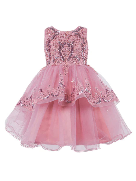 Elegant sleeveless sequin lace dress decorated with sequin flowers/Smokey Blue