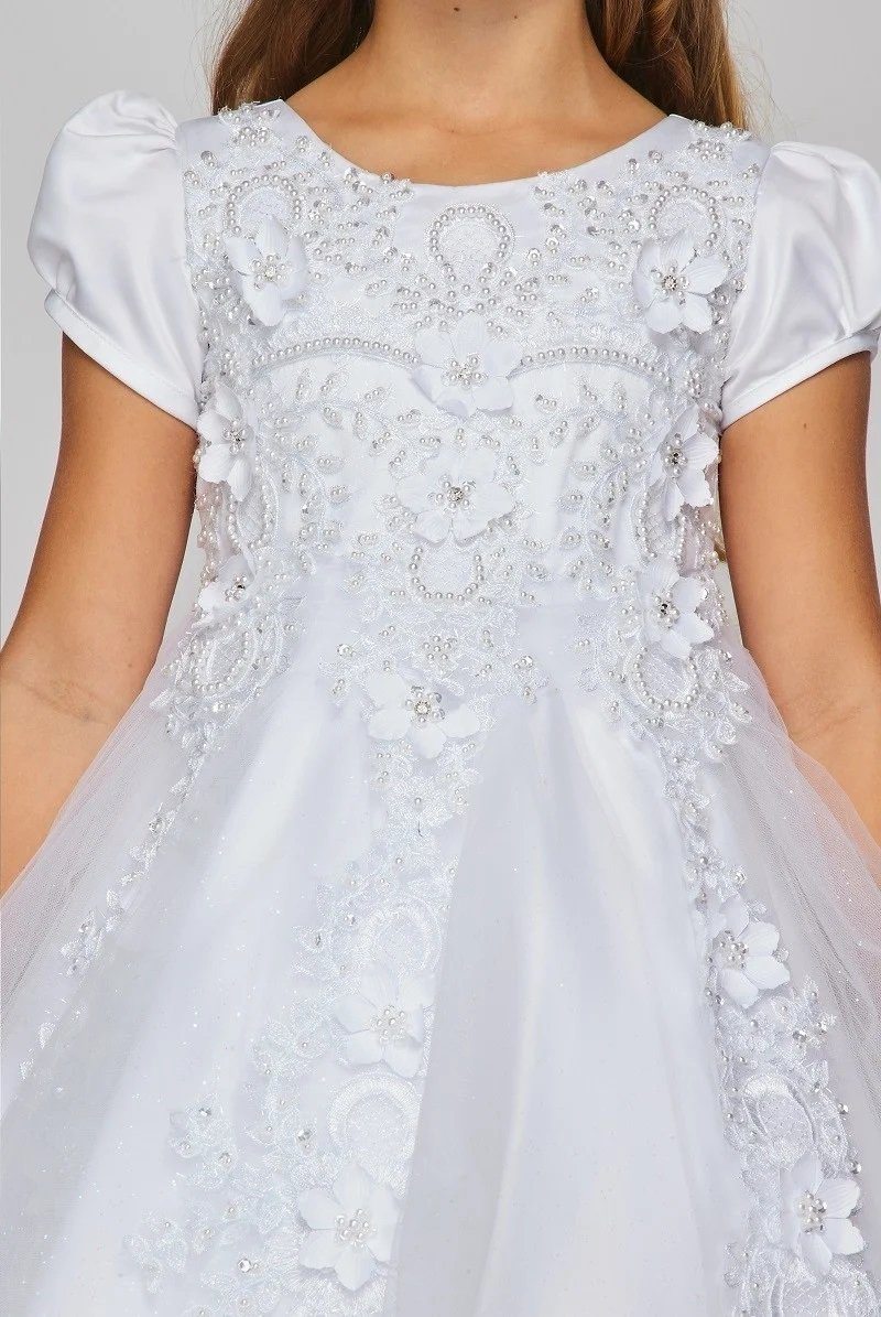 Style# 2012 Communion Dress flower lace tulle dress with pearls