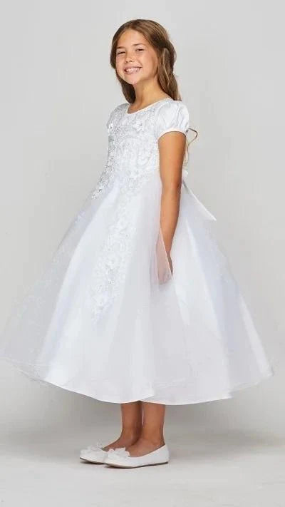 Style# 2012 Communion Dress flower lace tulle dress with pearls