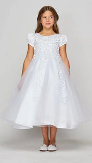 Style# 2012 Communion Dress flower lace tulle dress with pearls