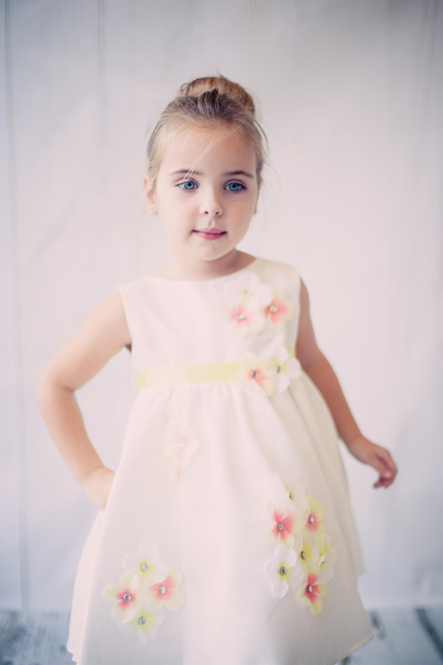 Style No. 219-F Shantung Dress Decorated with Flower Petals