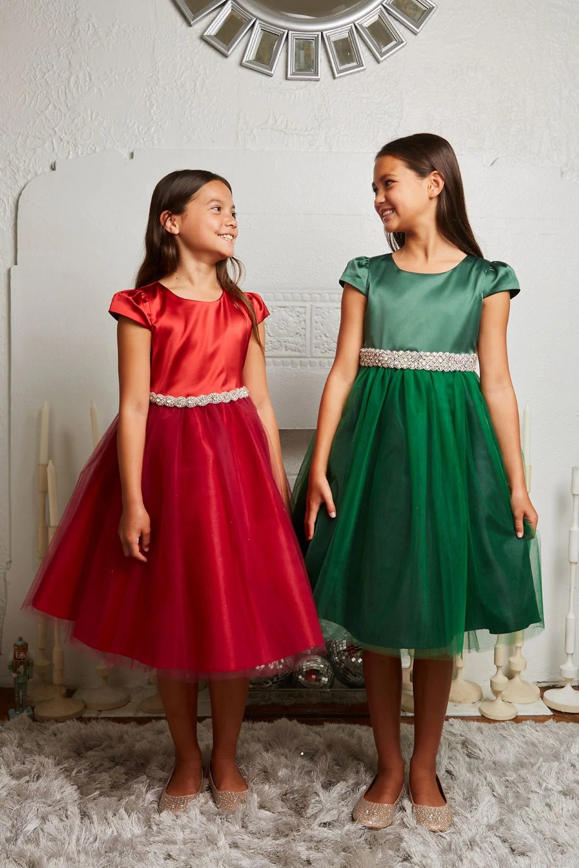 452- Sleeve Satin Dress w/ Tulle