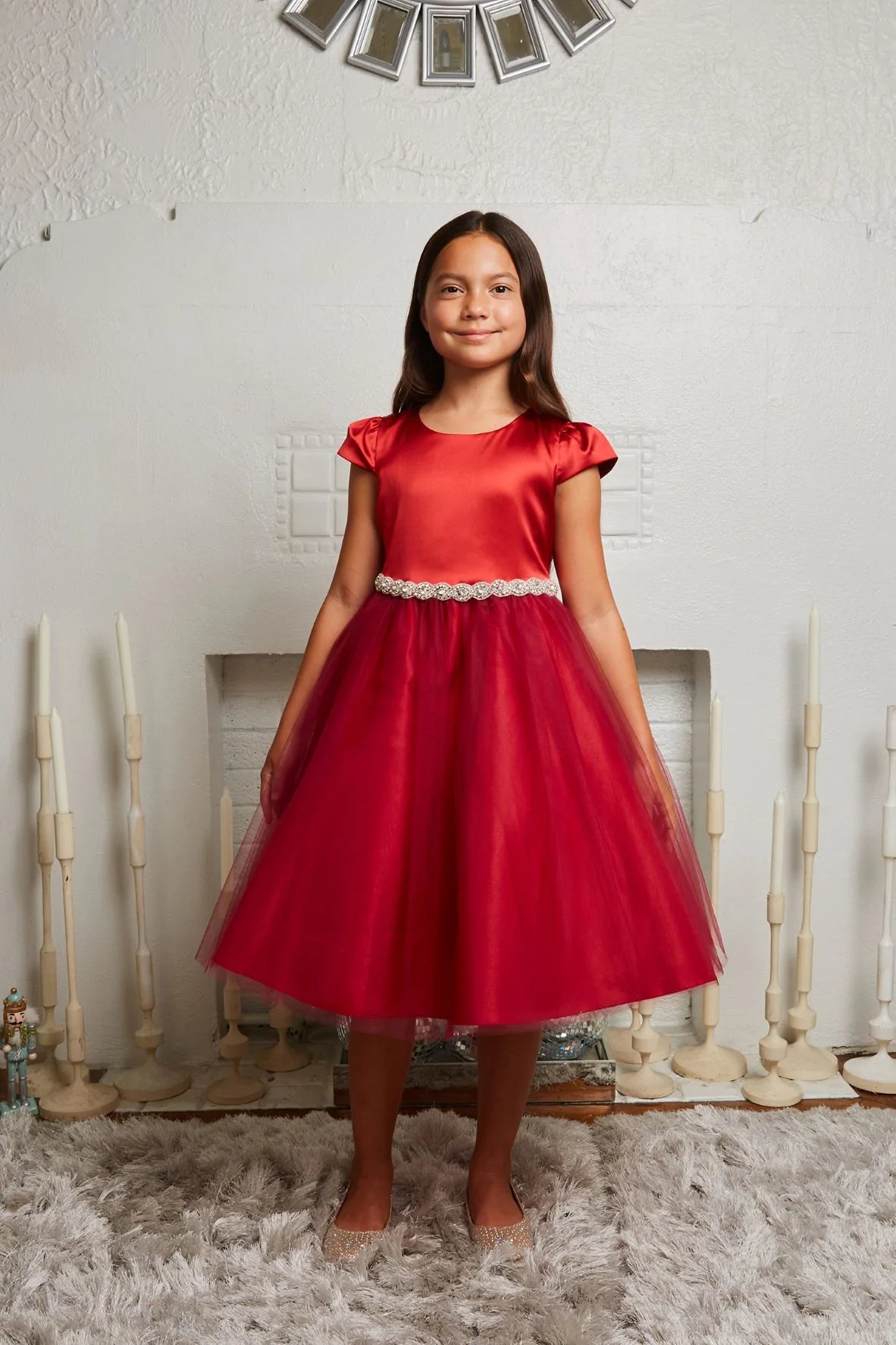 452- Sleeve Satin Dress w/ Tulle