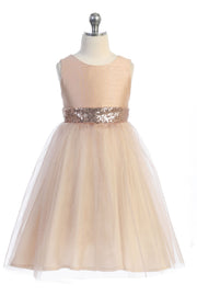 Style No. 498 Rose Gold Sequin Back V Dress