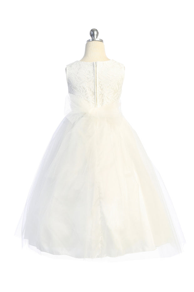 Style No. 524-D Long Lace Dress w/ Diamond Shape Rhinestone Trim