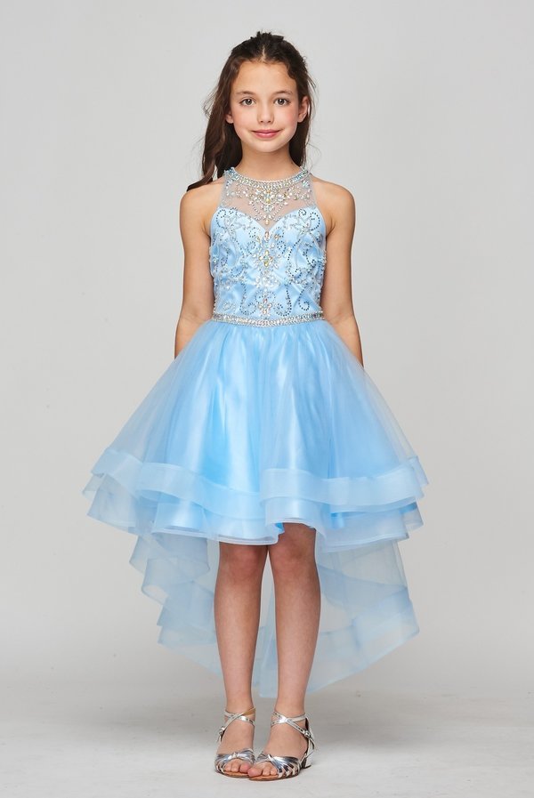 #5101 Party Dress with Halter neckline with pearls and jewel beaded, rhinestone and sequin bodice