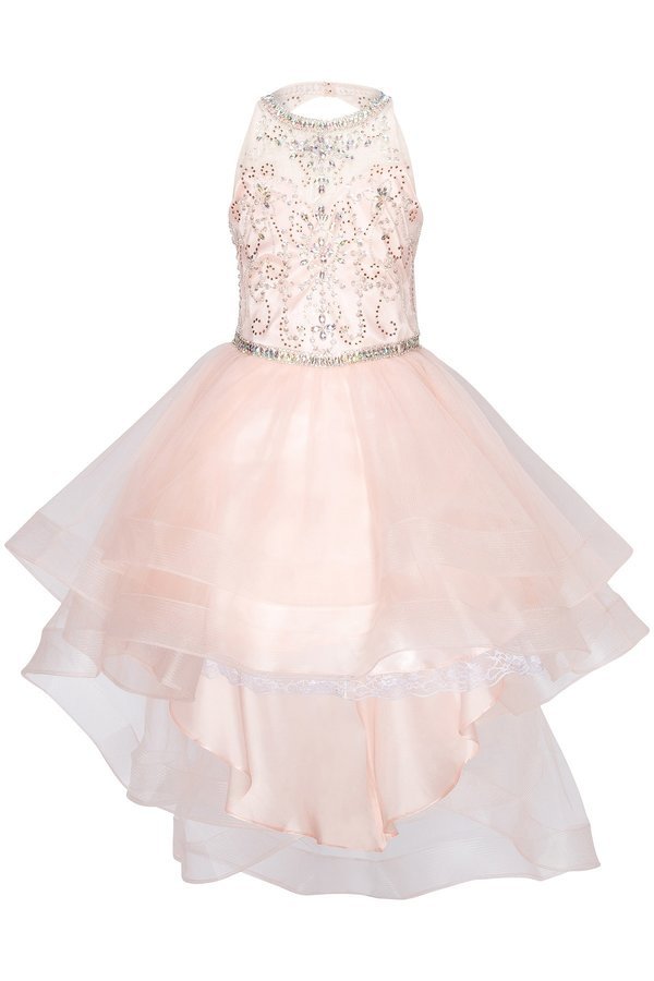 #5101 Party Dress with Halter neckline with pearls and jewel beaded, rhinestone and sequin bodice