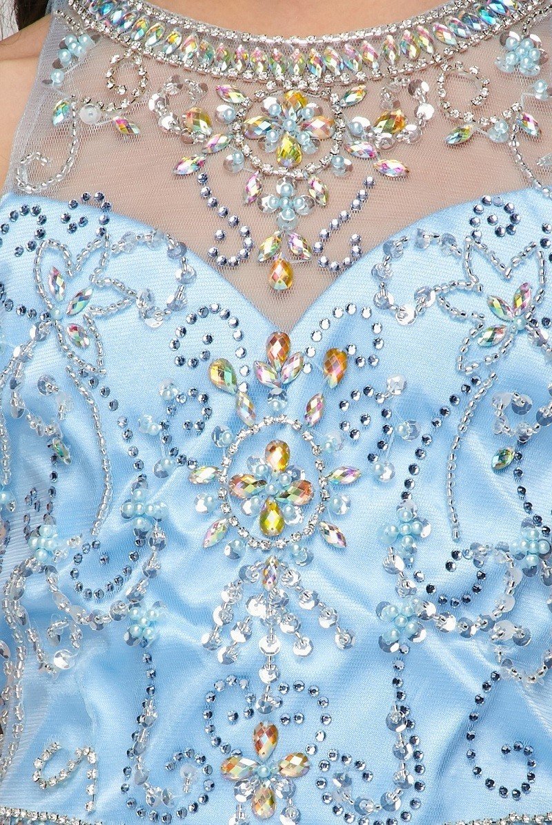 #5101 Party Dress with Halter neckline with pearls and jewel beaded, rhinestone and sequin bodice