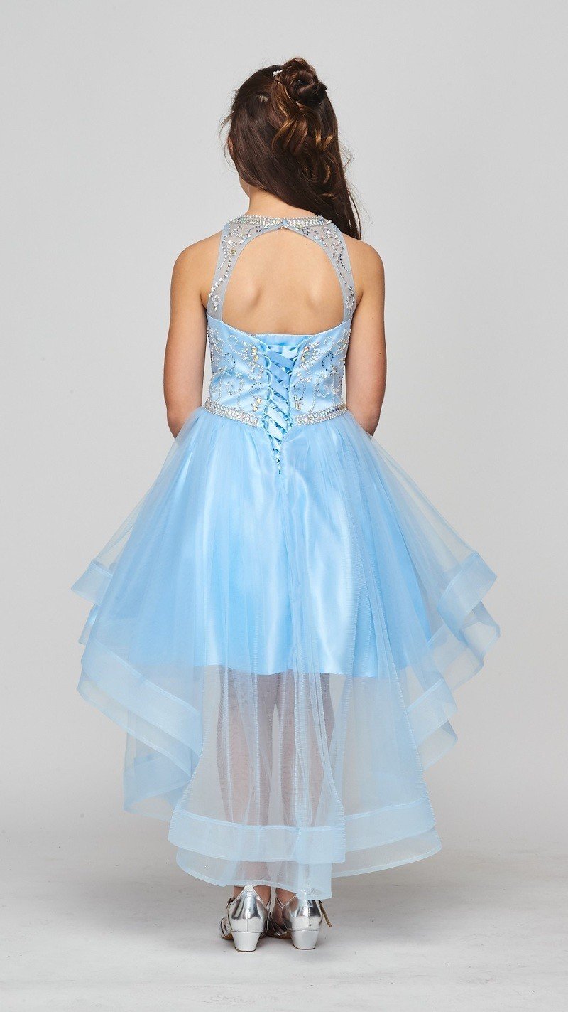 #5101 Party Dress with Halter neckline with pearls and jewel beaded, rhinestone and sequin bodice